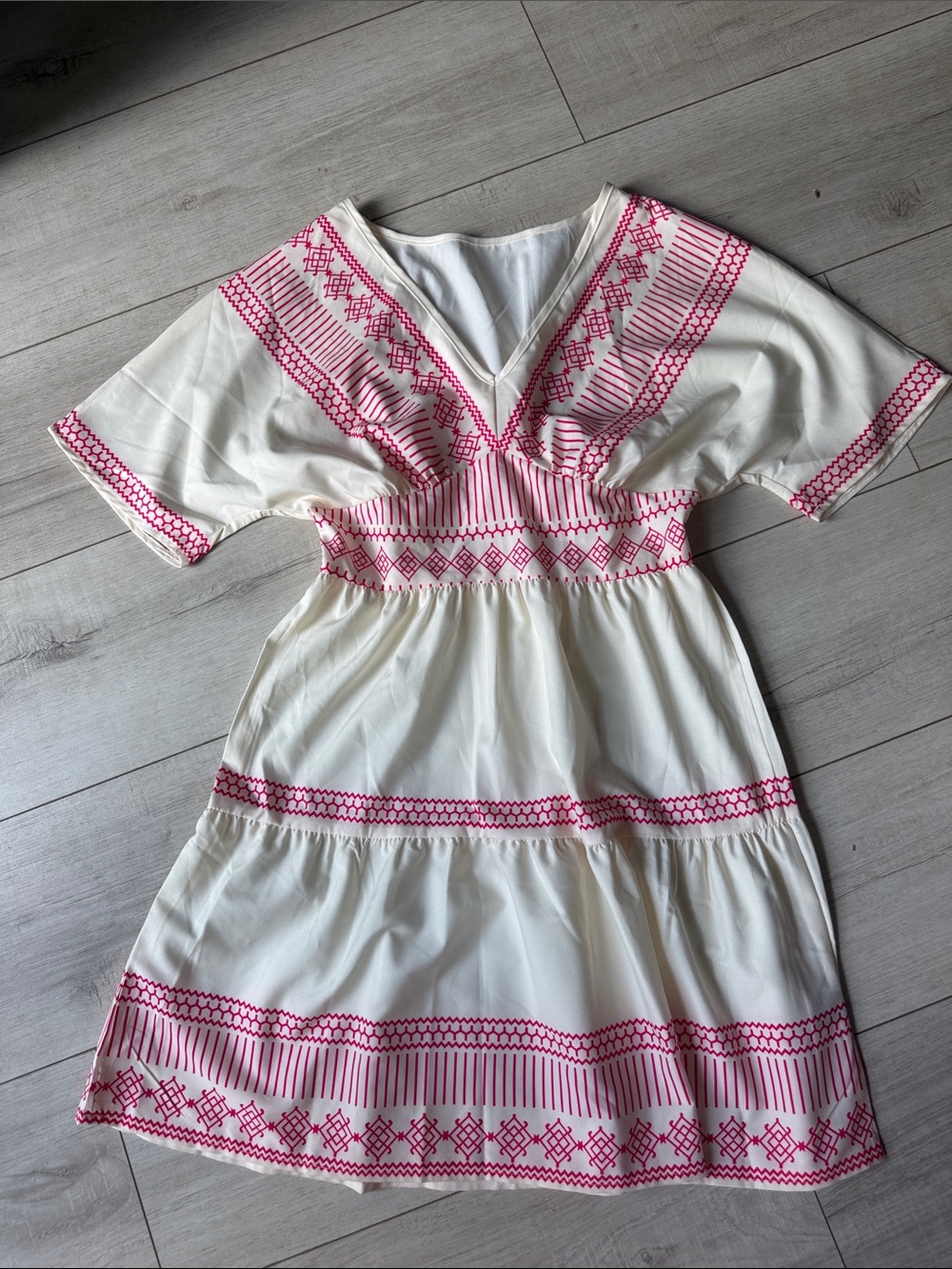 Cream Mini Dress with Pink Embroidered Accents